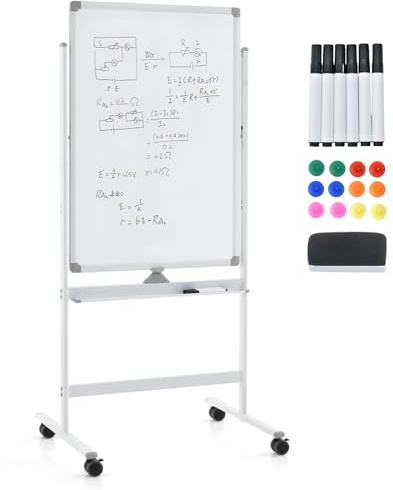 GOPLUS Magnetisk Whiteboard Med Stativ, Dubbelsidig Med Tillbehörsset, Torr Avtorkningsbar, Mobil Höjdjusterbar, För Skola, Kontor, Hem (60 x 90 cm, Vit), DC2167467DE