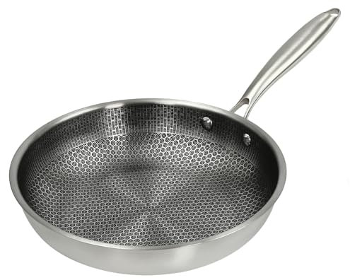 Bukeey Padella in acciaio inox, struttura a nido d'ape, 32 cm, padella a induzione, in acciaio inox per fornelli a gas, a induzione, in ceramica