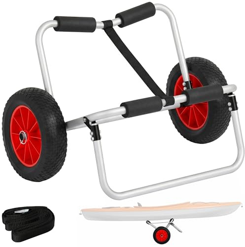 HOMCOM Chariot de transport trolley pour kayak, stand-up paddle, canoë avec sangle, grandes roues et cadre en aluminium dim. 70L x 40L x 42H cm noir et rouge