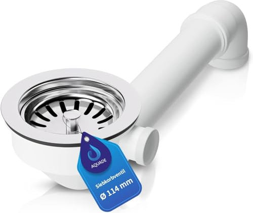 Aquade Válvula de cesta de colador, 114 mm, cesta colador, sifón para fregadero, juego de sifón para cocina, desagüe de fregadero, modelo: creador de espacios