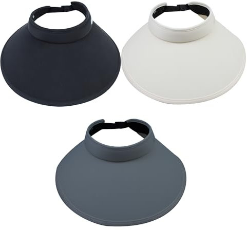 Feoang 3er-Pack Reithelm-Visier, Reithelm, Sonnenblende, Strandblende, breite Krempe, Sonnenblende, Sommerhut, UV-Schutz, Strandkappe für Damen und Herren, Outdodr (Schwarz, Grau, Weiß), Schwarz,