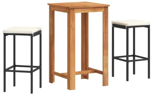 vidaXL Mesa y taburetes de jardín 3 pzas Madera Acacia ratán PE Negro, Mesa y taburetes Altos de jardín, Set de Bar de Exterior, Muebles de Bar de Exterior
