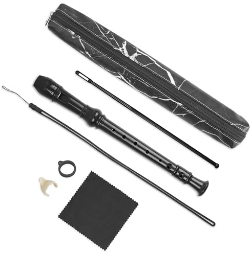 QIELIZI Recorder Instrument for Beginner Adults,8-Hole Soprano Descant Recorder Music Flute with Cleaning Rod & Case Bag For Home Entertainment(2-Black Marble6)