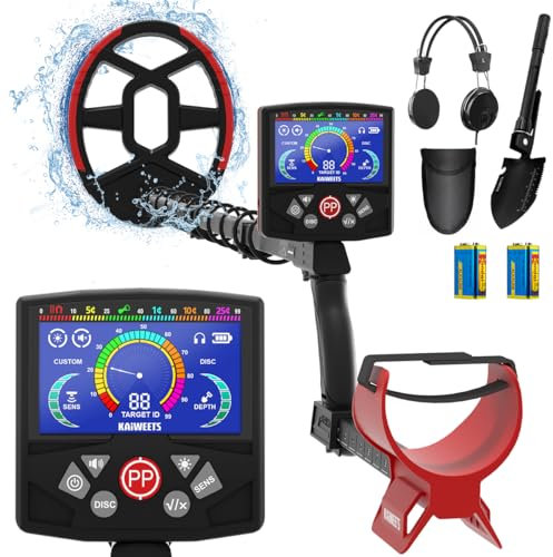KAIWEETS Metalldetektor– Klappbarer Profi-Metalldetektor mit Farbiger Zeigeranzeige & LCD, 5 Modi, Hochpräzise Punktortung mit DSP-Chip, für Erwachsene & Kinder, inkl. Zubehörset