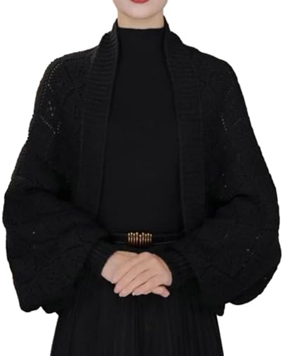 CEAeis Mjuka halsdukar och sjalar för kvinnor, varm kashmirhalsduk, stickad fläthalsduk, stickad halsduk med ärmar för kvinnor (svart)