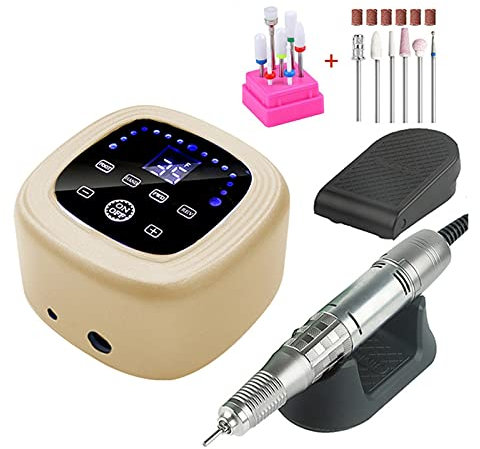 RAABYU Taladro de uñas Torno de uñas 75W 35000 RPM Taladro de uñas eléctrico Potente máquina de manicura Fresadora de uñas de Alta Velocidad Lijadora de uñas Manicur portátil