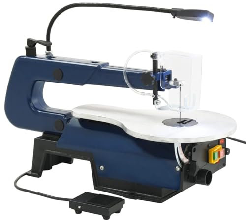 Juroupi Sega Elettrica a Scorrimento con Pedale e Luce a LED Piano Inclinabile 60 Lame Segatrice da Banco Utensile Segatura 125 W Ghisa e Alluminio