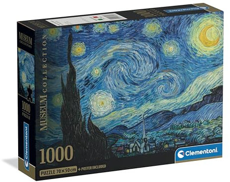 Clementoni - Puzzle pour Adultes 1000 Pièces, HQC Museum-The Starry Night Compact Box, Fabriqué en Italie, 37065