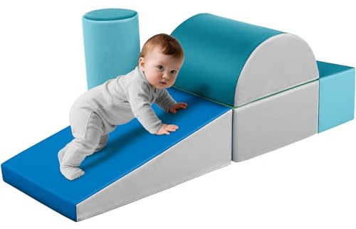 Wilwolfer Juego de 5 Bloques de Espuma para Niños: Cuero PU Bloques Psicomotricidad Infantil - Set de Escalada Suave Ligero para Interior Infantil Juego de Trepar y Gatear Regalo para Bebés(Moderno)