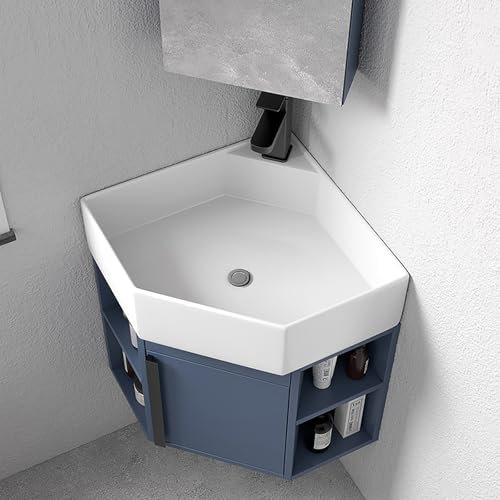 Lavandini Ad Angolo Per Bagno,Lavandino Bagno Sospeso,Lavabo In Ceramica,Lavabo Ad Angolo Su Piedistallo,Lavandino Bagno Piccolo,Lavandino Piccolo,Design Salvaspazio(Blue)