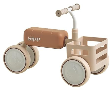 Kidpop Toast Baby Walker with Basket Balance Bike for 1 Year Old Boys Girls Push Rider with Detachable Seat for 10-36 Months,4 Wheels Toddler First Bike, First Birthday Gifts (Beige)