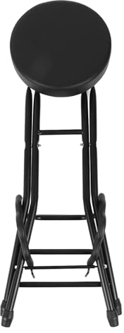 29,1 Zoll/74cm Zusammenklappbarer Gitarrenhocker, Tragbarer Eisenrahmenstuhl mit Gepolstertem Kissen, Eingebauter Gitarrenständer und Fußstütze 300lbs Kapazität für Bühne Studio Ha