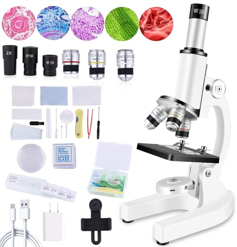 OOZSTAR Microscope for Kids & Adults,40X-2000X Magnification Microscope for Kids 8-12, with LED Fill Light & Phone Holder, Great for School Labs and Home Schooling
