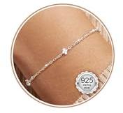 LOLIAS Bracelets Femme Argent 925 en Trefle à 4 Feuilles Réglable Bracelet Argent Boules Bracelet Bijoux Cadeau Pour Femmes File 16cm+5cm