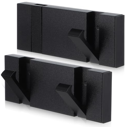 Xaajooio 2 Pack Modern Waterproof Black Wall Hooks, Foldable Heavy Duty Towel Coat Hooks for Bathroom Kitchen Balcony, Space Saving Hideaway Design with Free Perforated Installation