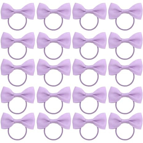 20 Pieces Hair Accessories, Hair Bow, Bows for Hair, Girls Bobbles Bows School Bands, Elastics Hair Bands for Girls, Small Ribbon Clips Hairbands Holder Set (Light purple)