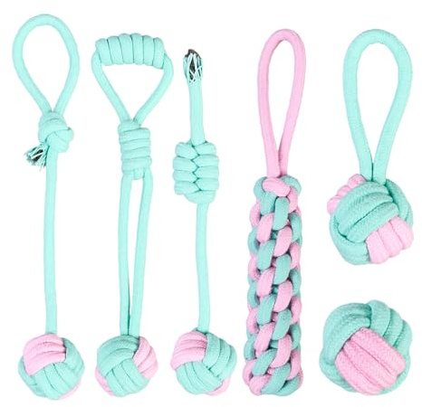 NEXUS - Set da 6 giocattoli per cani in corda di cotone, design carino, giocattolo da masticare resistente per cani piccoli e medi, gioco interattivo N16TOYPROJECT06
