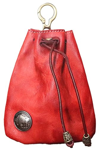 Porte-monnaie en cuir de vachette - Cuir | Petit classique Sac de change Vintage Porte-monnaie avec cordon de serrage, compact et élégant pour accessoires de cosmétiques - Femme, 3,54 x 0,78 x 4,52 in