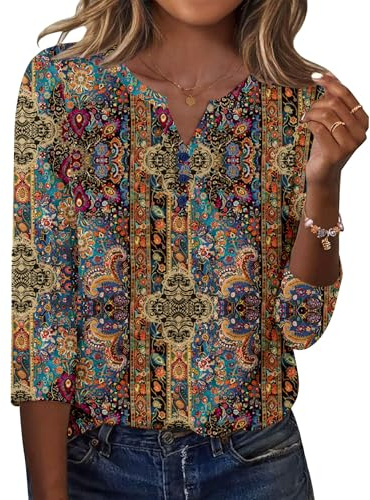 Zeagoo 3/4 Sleeve Blouses for Women Elegant V Neck Tops Basic Tunic T Shirt