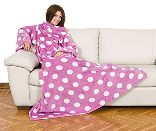 Snuggie 010963 - Coperta in pile con maniche per adulti, a pois grandi, colore: rosa