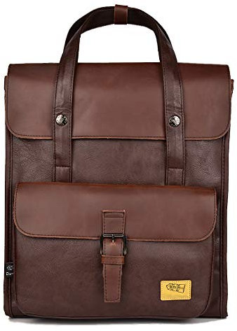 DokinReich Retro PU-Leder Vintage Rucksack Wanderrucksack Hiking Backpack Damen Herren Schultertasche PU Rucksack für Camping Reise und Phone, Tablet, L, Kaffee