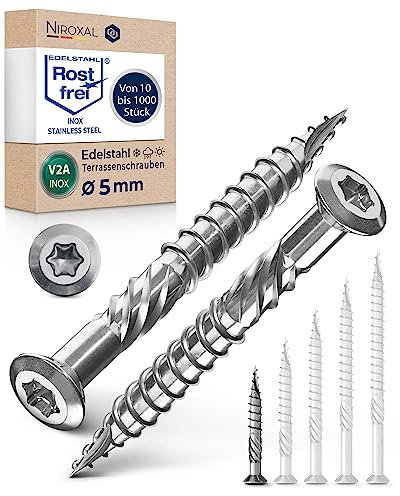 Tornillo de terraza de acero inoxidable Muesca de corte TORX, cabeza redondeada y sin nervaduras V2A 5-mm de espesor 40-mm de longitud 400 unidades 26-mm de rosca parcial Tornillo 5x40