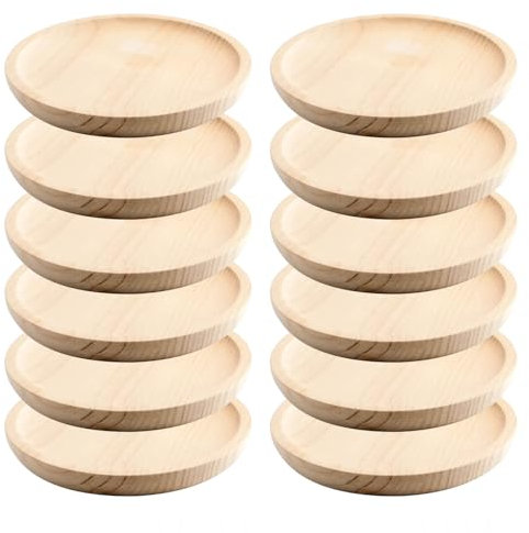 Space Home - Holzteller Rund - Pizzabrett - Holzplatte - Holzbrett Rund - Fleischteller - Pizza Brett - Pizzateller Holz - Pizzateller - Schneidebrett - Kiefer - Set von 12 - Ø 12 cm