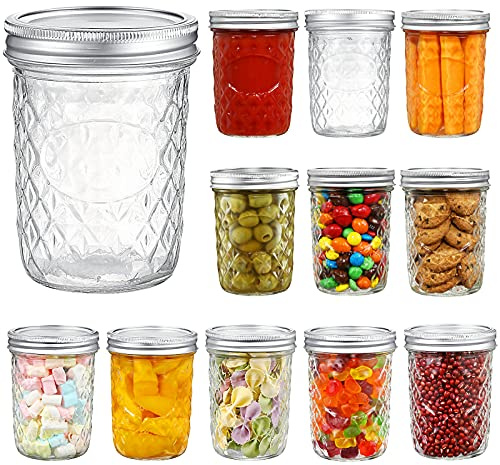 YEBODA 16 oz Mason Jars Wide Mouth Canning Jars 12 Pack Glass Jars with Silver Metal Airtight Lids and Bands for Jam, Honey, Wedding Favors, Shower Favors, Yogurt, Sauces, Overnight Oats