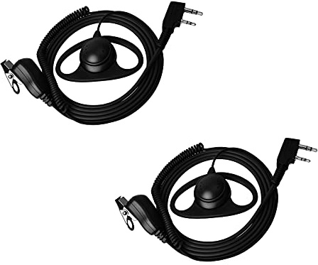 UAYESOK Walkie-Talkie-Ohrhörer, 2-polig, D-Form, Polizei-Sicherheits-Funk-Headset mit PTT-Mikrofon für Baofeng UV-5R BF-888S UV-82HP Kenwood TK250 TK-3160 TYT Zwei-Wege-Radio (2 Stück)