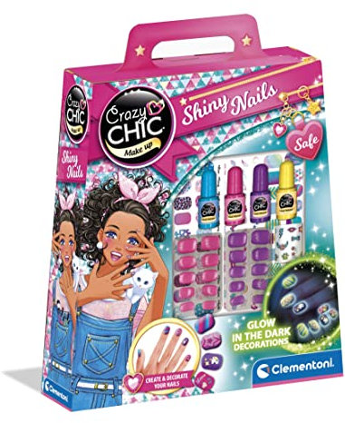 Clementoni 18689 Crazy Chic – Fluoreszierende Nägel, Kreativspielzeug für eindrucksvolle Nailart, mit leuchtenden Nagellacken, farbenfrohes Maniküre-Set für Kinder ab 6 Jahren