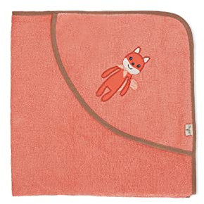 Sterntaler Baby Mädchen Badetuch Baby GOTS Enna uni - Badeponcho Baby, Kapuzenhandtuch, Badehandtuch Kinder mit Eichhörnchenmotiv - Bio - koralle