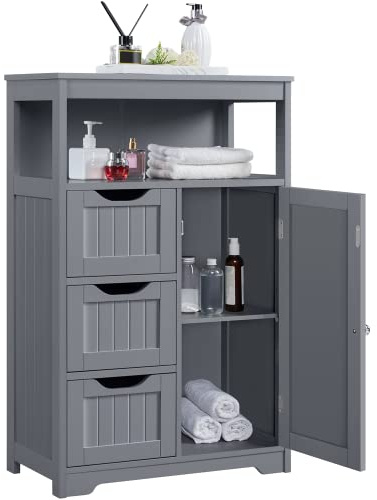 Yaheetech Mobile da Bagno Armadietto da Terra Mobiletto con Cassetto e Ripiano Regolabile Bianco Credenza Multiuso con Doppia Ante Mobiletto da Soggiorno Grigio Scuro