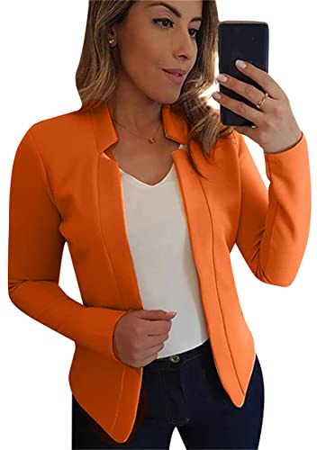 YMING Business Short Blazer for Women Casual Slim Fit Cardigan Solid Color Long Sleeve Outwear Tangerine M
