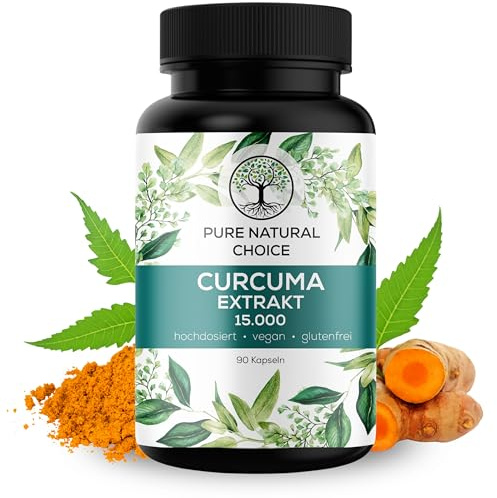 Pure Natural Choice Curcuma (Kurkuma) – 15.000 mg – 95% Curcuminoide + Piperin, hochdosiert, vegan, TÜV-geprüft, ohne Zusatzstoffe, 9-Monatsvorrat, Made in Germany