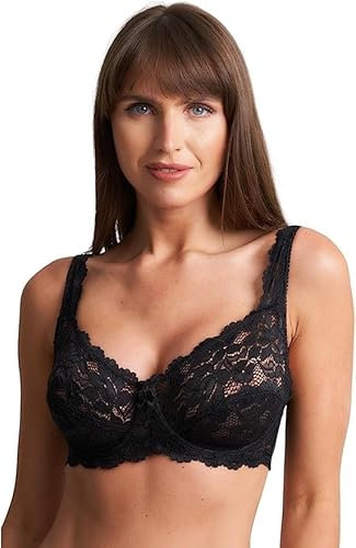 COSHAL® Women's Lace Push Up Bra Womens Underwired Braltte Full Coverage Bras Soft Cups Floral Lace Women Non-Padded Bra with Adjustable Straps Womens Everyday Bra (UK, Cup & Band, 36, D, Black)