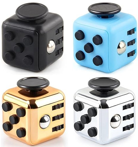 4 Stück Toy Cube, Fidget Toy Cube, Antistress Spielzeug, Stress Spielzeug Erwachsene,Geeignet für Alle Altersgruppen, Entlastet Verspannungen und Stress (Schwarz, Blau, Gold, Silber)