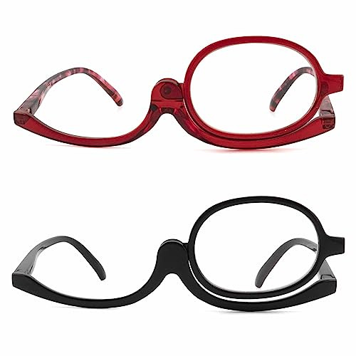 SOPHILY 2 Pack Makeup Reading Glasses for Women Flip Down Cosmetic Readers Make Up Eyeglasses Spring Hinge +4.0