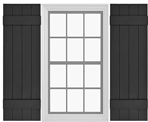 Pontiac Trail Board & Batten Vinyl Shutters (1 Pair) | 14.5x47 (4-Board) - Black Cosmos/Paintable | Exterior Window Shutters | Includes Mounting Hardware | Simple Installation | Made in USA