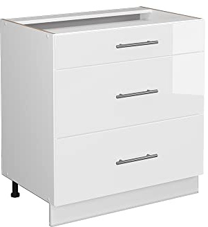 Vicco Bathroom cabinet Fame-Line, White High Gloss, 80 x 82 cm with 3 drawers, without worktop, for storing bathroom accessories and cleaning supplies