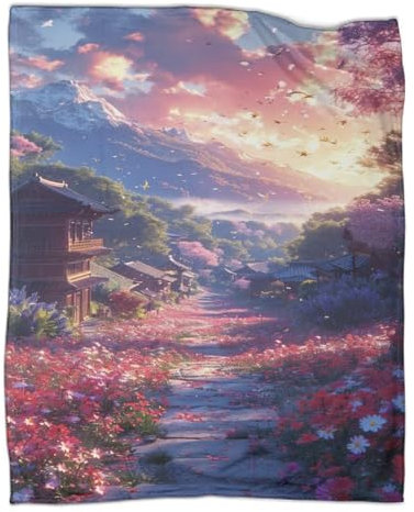 Frühlingslandschaft Kuscheldecke 80x90inch(200x230cm),weich & Warm,extra Flauschig Als Sofadecke Nature Wohndecke Yogadecke Tagesdecke,Plüsch Sofaüberwurf