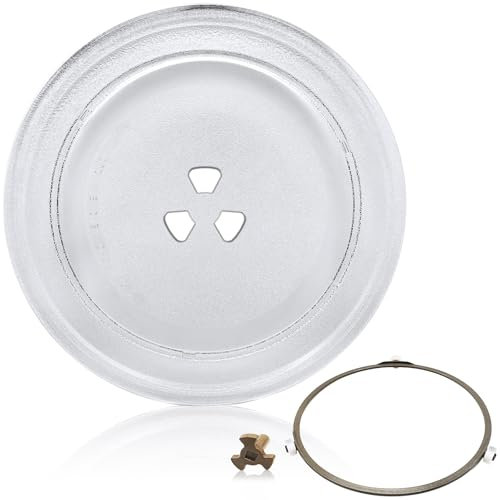 Abaigeal 245MM Microwave Turntable Glass Plate, Microwave Glass Plate Replacement with 3 Fixers, Durable Microwave Glass Plate with Turntable Ring and Support - Polished and Frosted