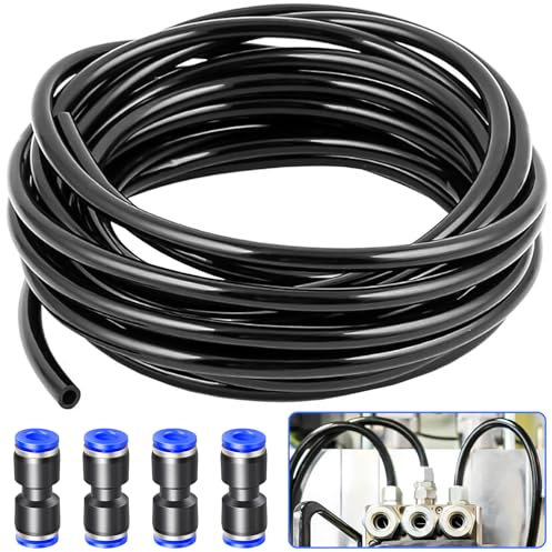 NINGYER Manguera neumática de 20 m, manguera neumática de 6 mm con 4 conectores neumáticos, línea de aire comprimido para dispositivos neumáticos, industria y hogar (negro)