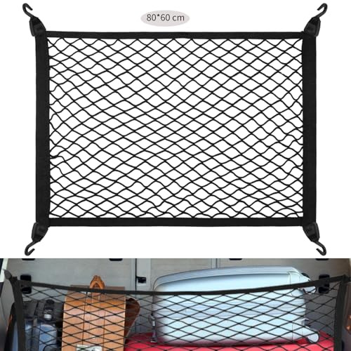 Zocipro Rete Bagagliaio Auto, Universale Rete Portaoggetti Auto Rete Elastica Bagagliaio con 4 Ganci, 80x60cm può Essere Estesa Fino 160x120cm, Rete Soffitto Tetto Organizer
