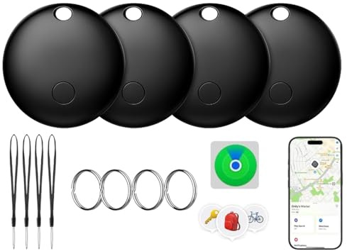 Air Tag -4 Pack,Bluetooth-Tracker Kinder kompatibel mit Apple Wo ist？| Nur für iOS | 4 Verschiedene Hüllen | Austauschbare Batterie | Wasserabweisend | Tracker für Katze, Fahrrad (4 Packs Schwarz)