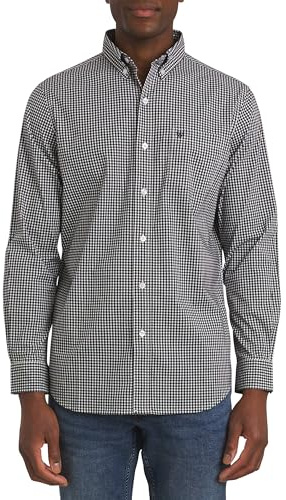 Chaps Men's Classic Fit Long Sleeve Button Down Stretch Poplin Casual Shirt, American Black, XX-Large