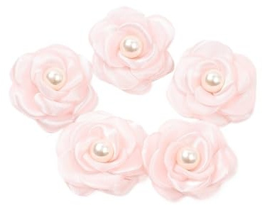 TYNXK Konstgjorda blommor huvud med pärla chiffong tyg hårnål bröstbukett bröllopsklänning kläder tillbehör (rosa)