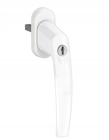 Opncorp Abschließbarer Fenstergriff - Kindersicherung und Einbruchschutz - Balkontürgriff und Terrassentürgriff - Aluminium Fensterknauf mit Druckzylinder, 35mm Stiftlänge, inkl. Schlüssel - Weiß