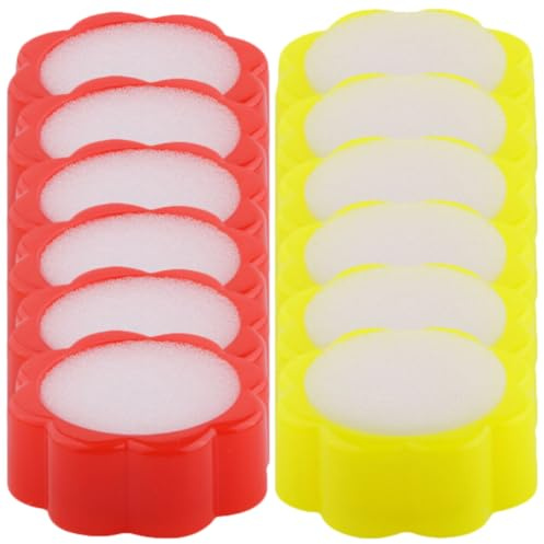 Amosfun 12pcs Flower Shaped Finger Moistener Sponge Cups, Non-Slip Wet Sponge for Paper Grip, Business Counting Tool Office Accessories for Cash Handling, Red and Yellow