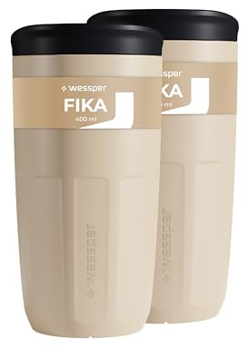 Wessper Tazze Riutilizzabile 400 ml, Bicchiere con Tappo per Bevande Calde e Fredde, da Asporto, si Inserisce nel Portabicchierip dell'auto, Sostituta dei Contenitori Monouso - 2 pezzi - Beige