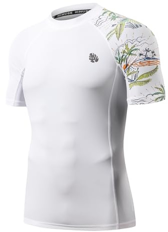 HUGE SPORTS Men's Rash Vest Short Sleeve Rash Guard UPF 50+ | UV Protection 4-Way Stretch Quick Dry Breathable Compression Fit Chlorine-Resistant